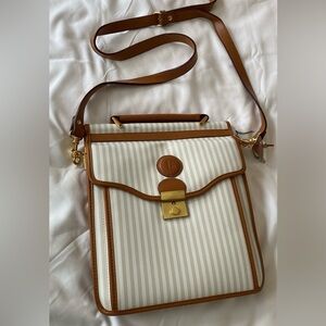 lorenzo Cream and Brown Striped Top-Handle Crossbody